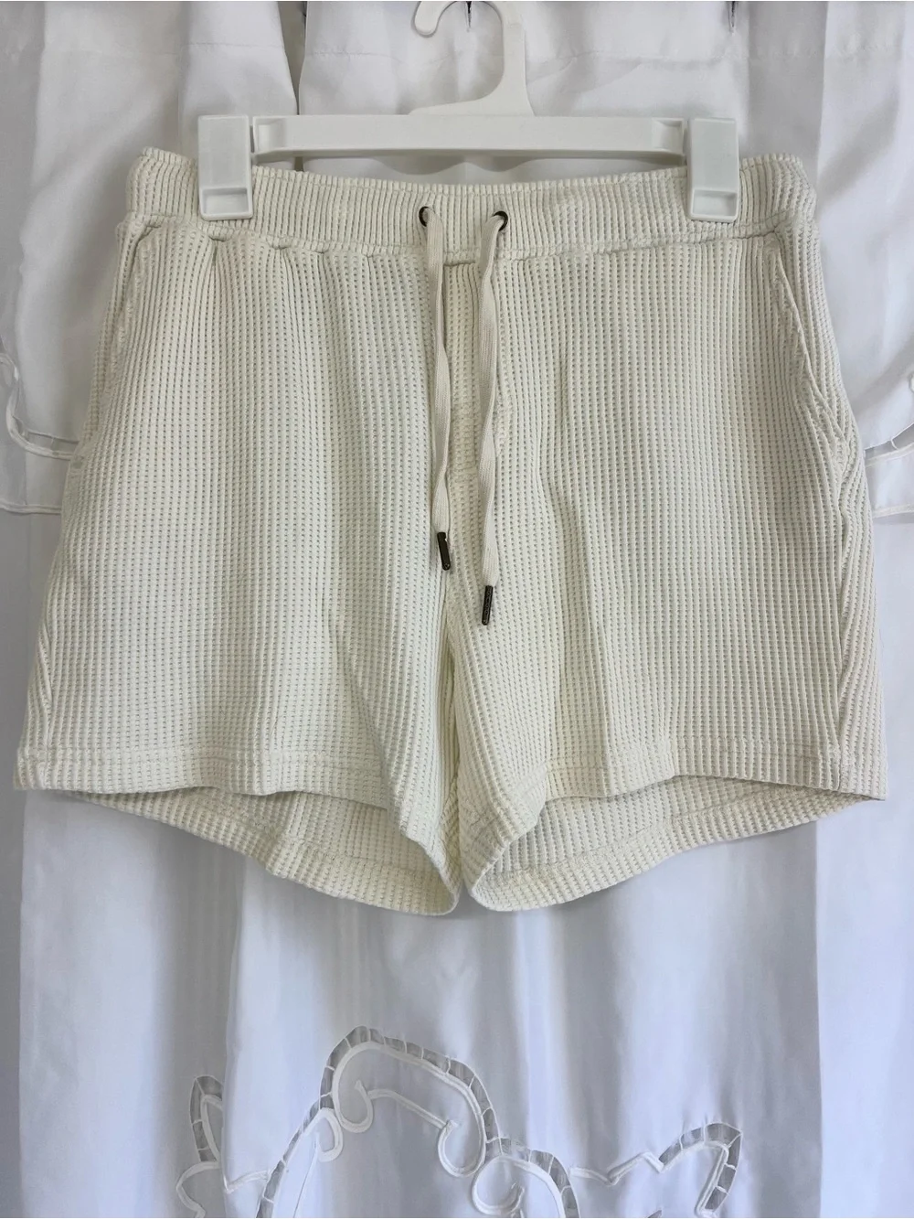 Dandy Del Mar Waffle Knit Lounge Shorts Cream 100% Cotton Drawstring Men’s L